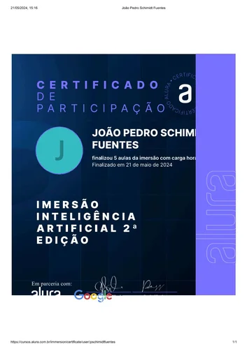 Certificado Alura Google Imersão IA