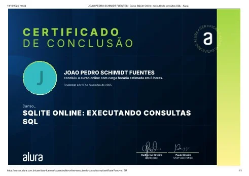 Certificado SQLite Executando Consultas