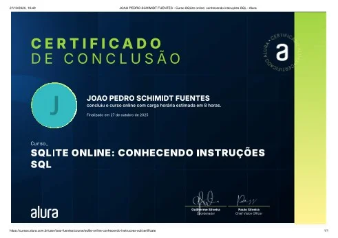 Certificado SQLite Instruções SQL