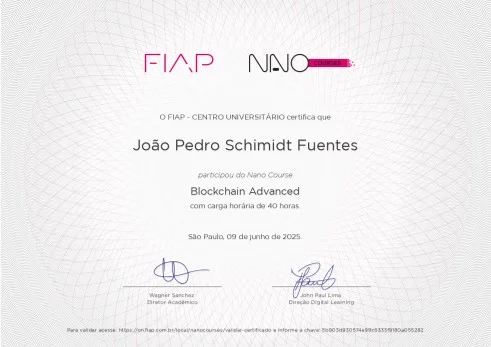 Certificado FIAP Blockchain Advanced