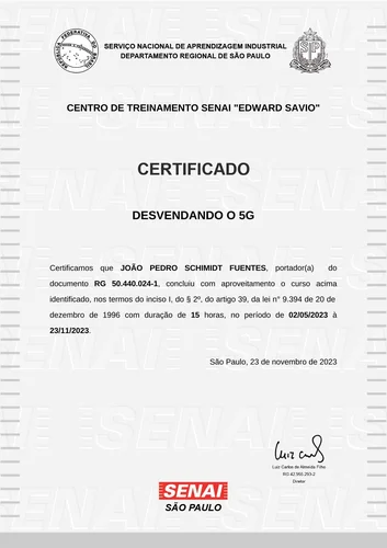 Certificado SENAI 5G