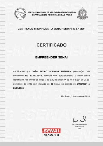 Certificado Empreender SENAI