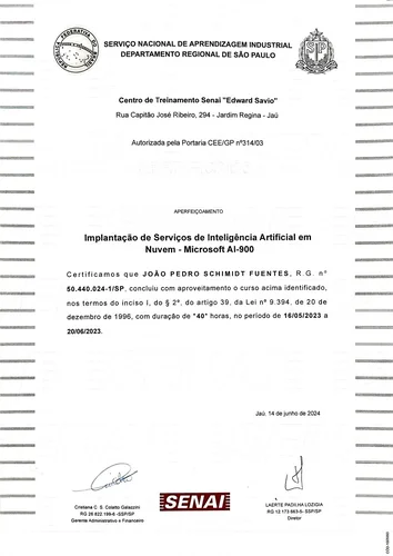 Certificado SENAI Microsoft AI-900
