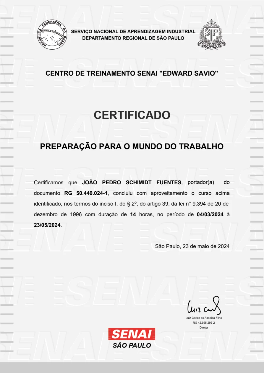 Certificado Preparação para o Trabalho