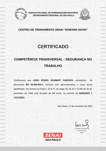 Certificado Segurança no Trabalho