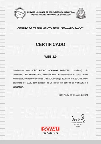 Certificado SENAI Web 3.0