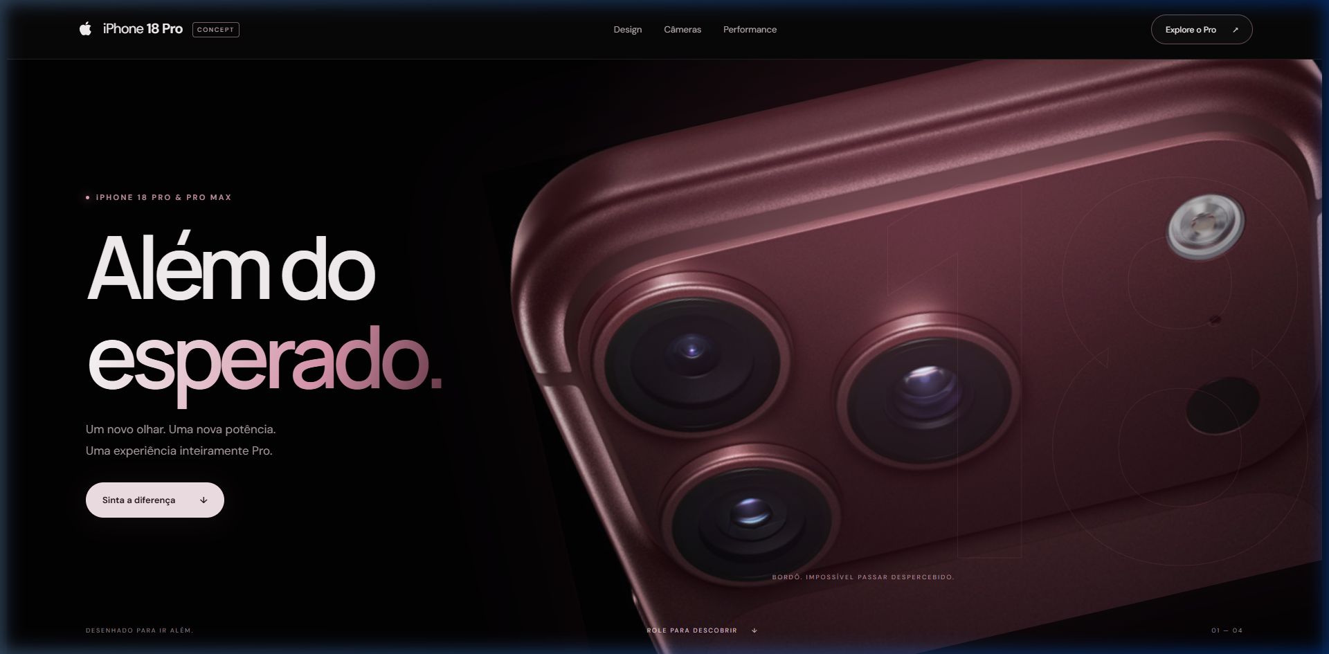 Landing page conceitual iPhone 18 Pro