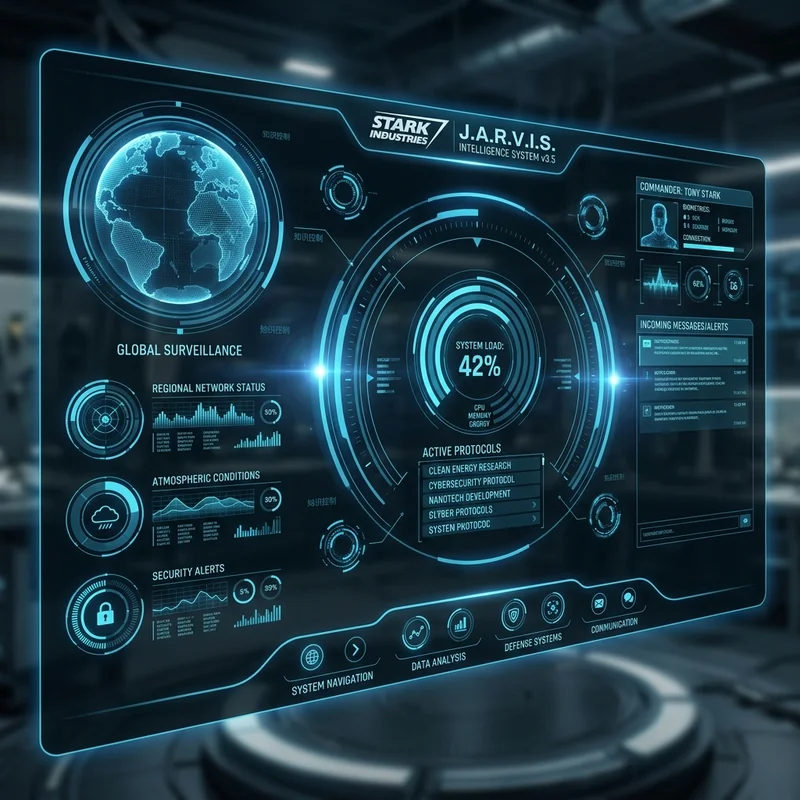 Interface e painel do assistente J.A.R.V.I.S.