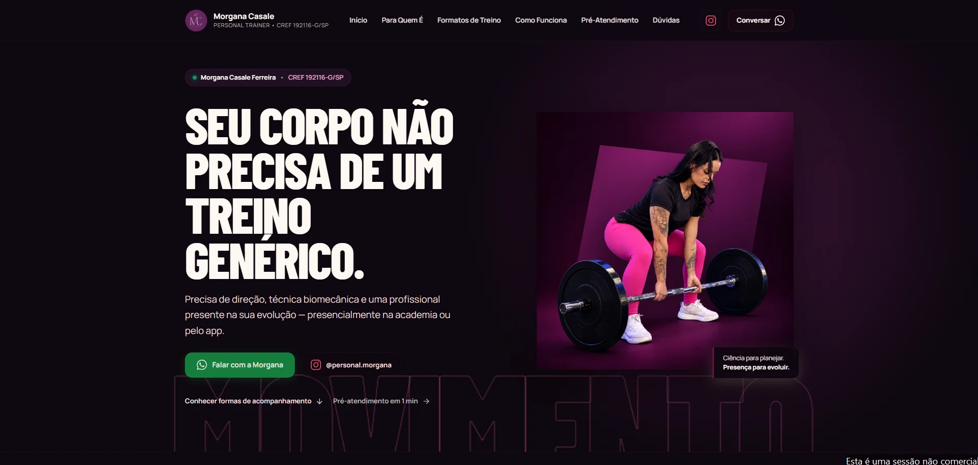 Página de consultoria e personal trainer Morgana Casale
